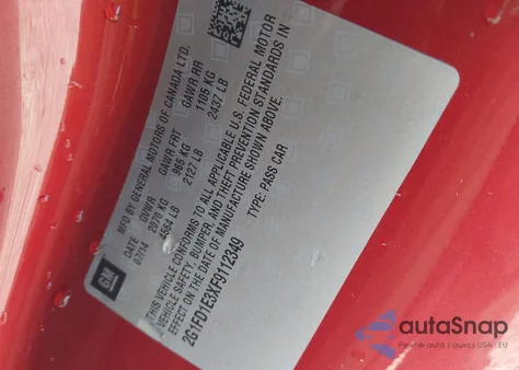 2015 Chevrolet Camaro 1Lt from USA, damaged, VIN 2G1FD1E3XF9112349